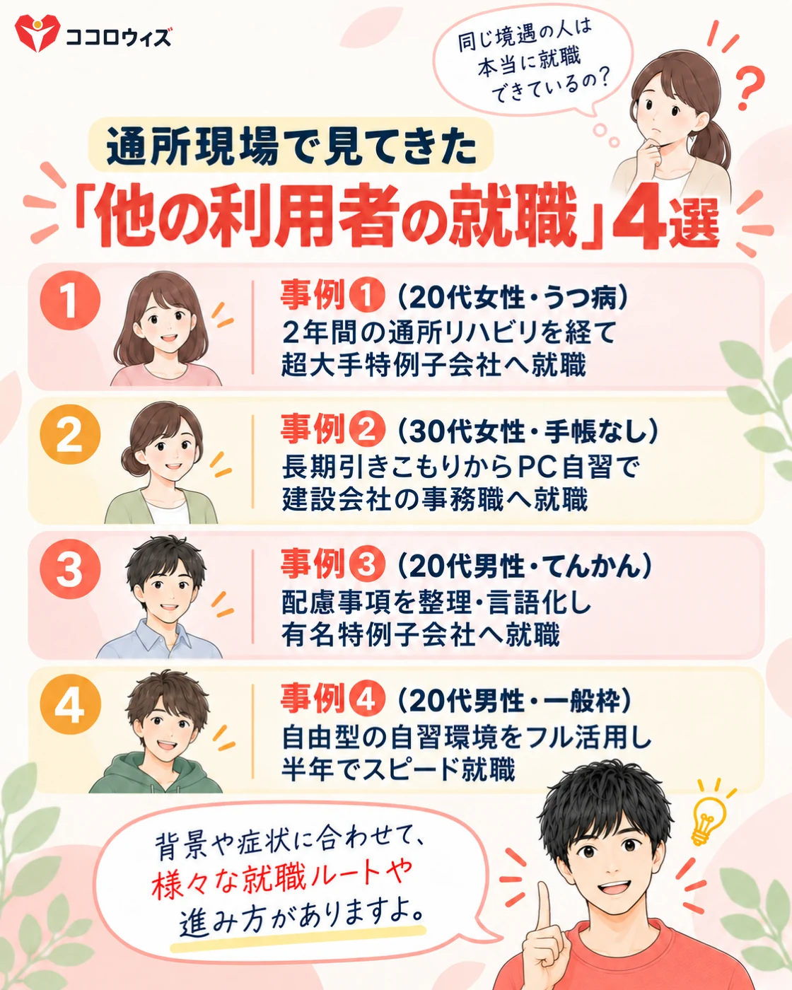 通所現場で見てきた「他の利用者の就職」4選